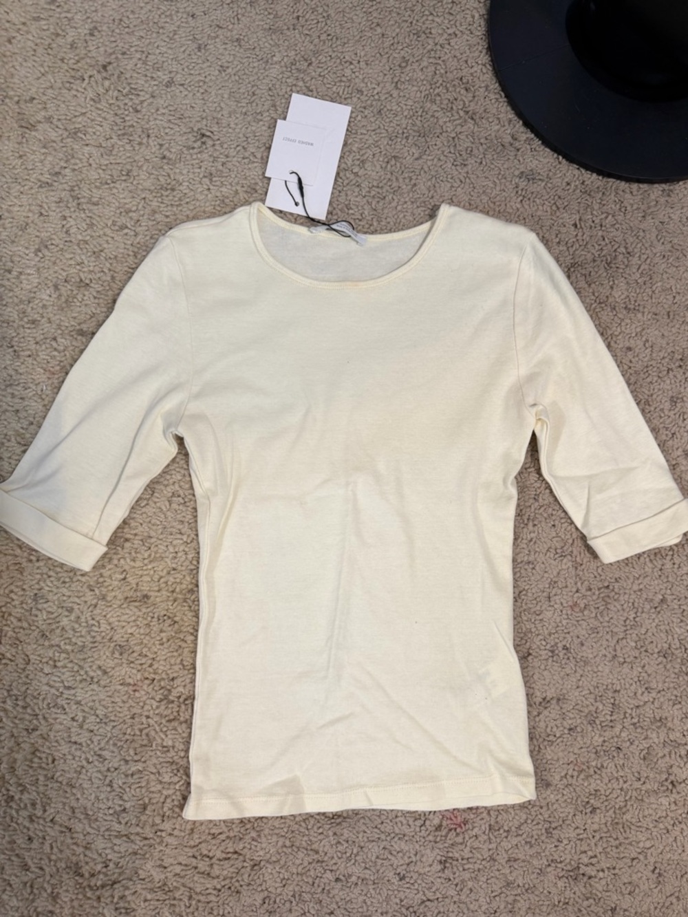 ZARA Washed Cotton T-Shirt in Light Yellow Size S New